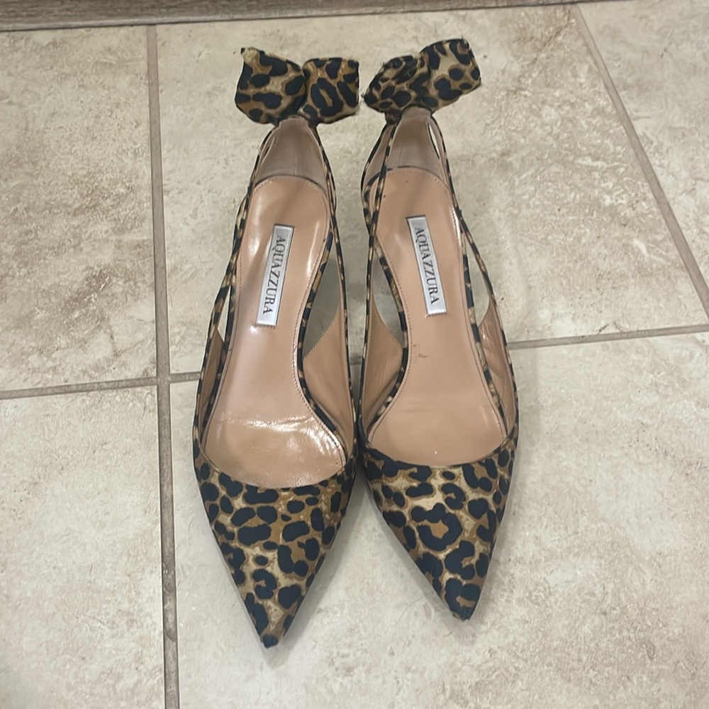 Aquazzura Brown and Black Flats with Leopard Print